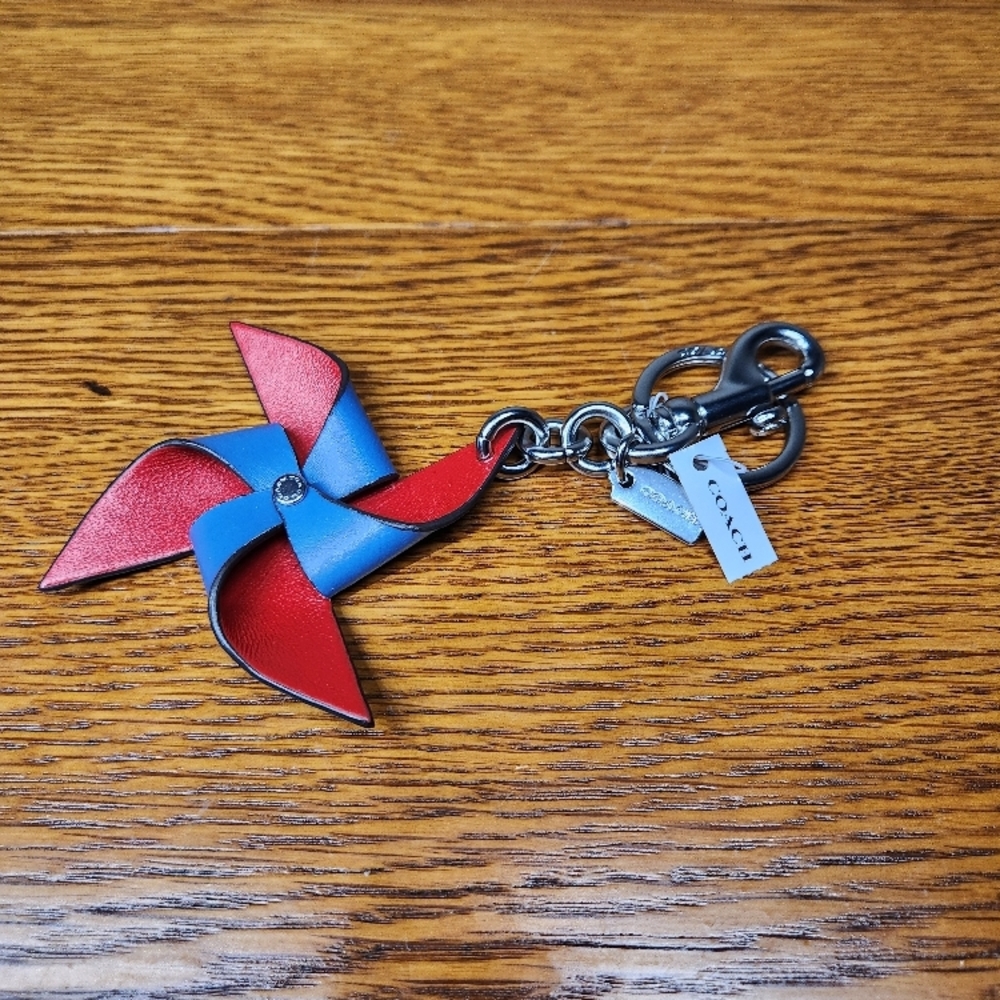 Coach Pinwheel Leather Keychain - Red & Blue - Picture 2 of 6